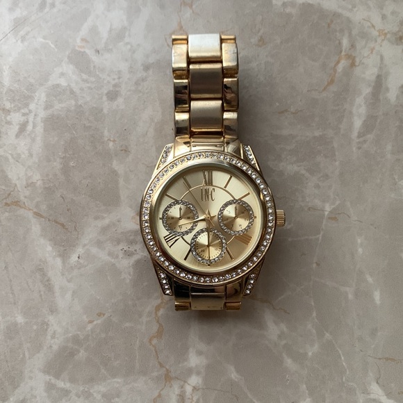 INC gold watch with cubic zirconia diamonds - Picture 1 of 3